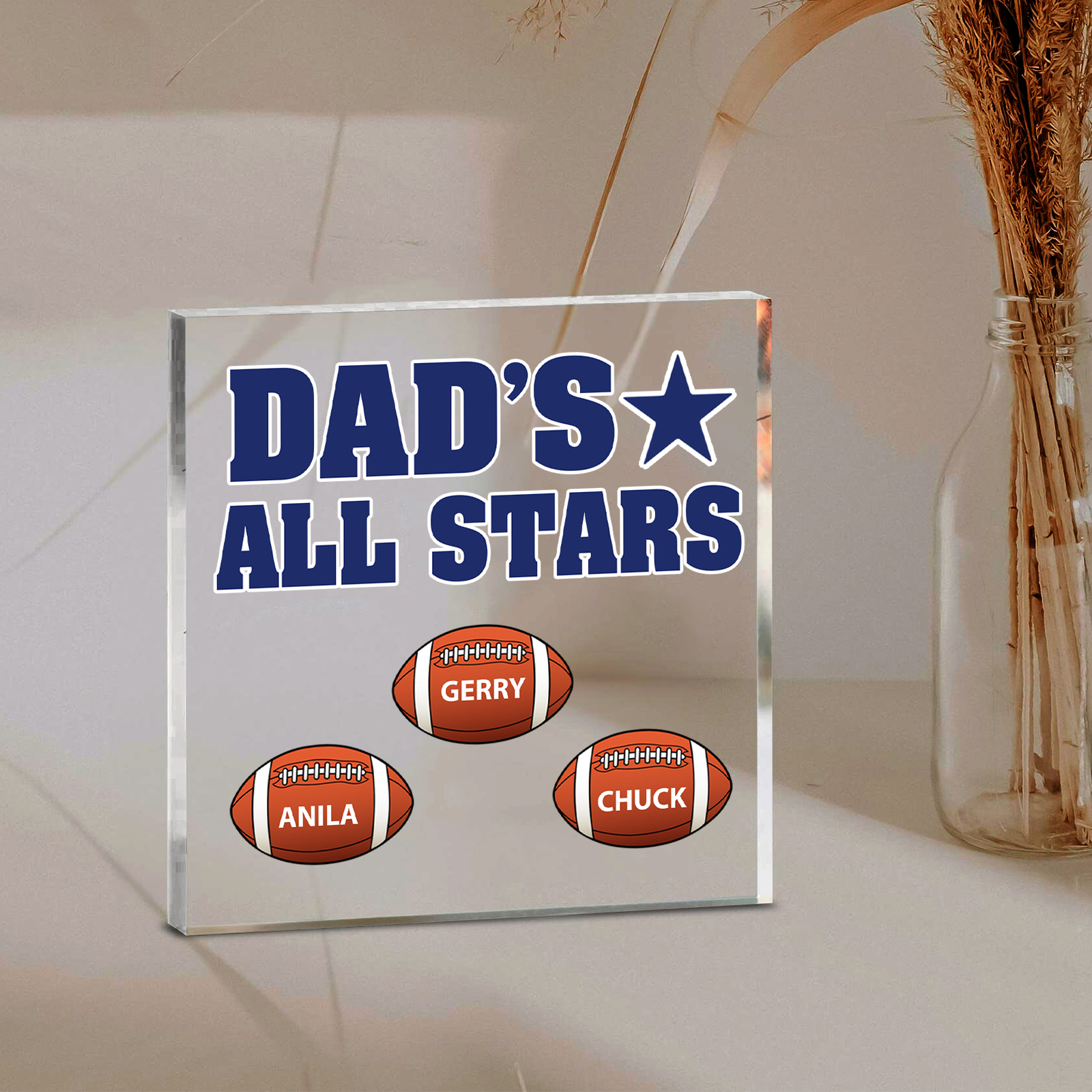 3 Names - Personalised Football Acrylic Keepsake Customized Name Acrylic Plaque Decoration Father's Day Gift for Dad