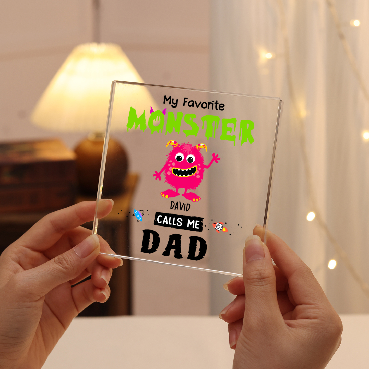 1 Name - Personalised Monster and Shit Style Custom Name Acrylic Ornament Father's Day Gift for Dad