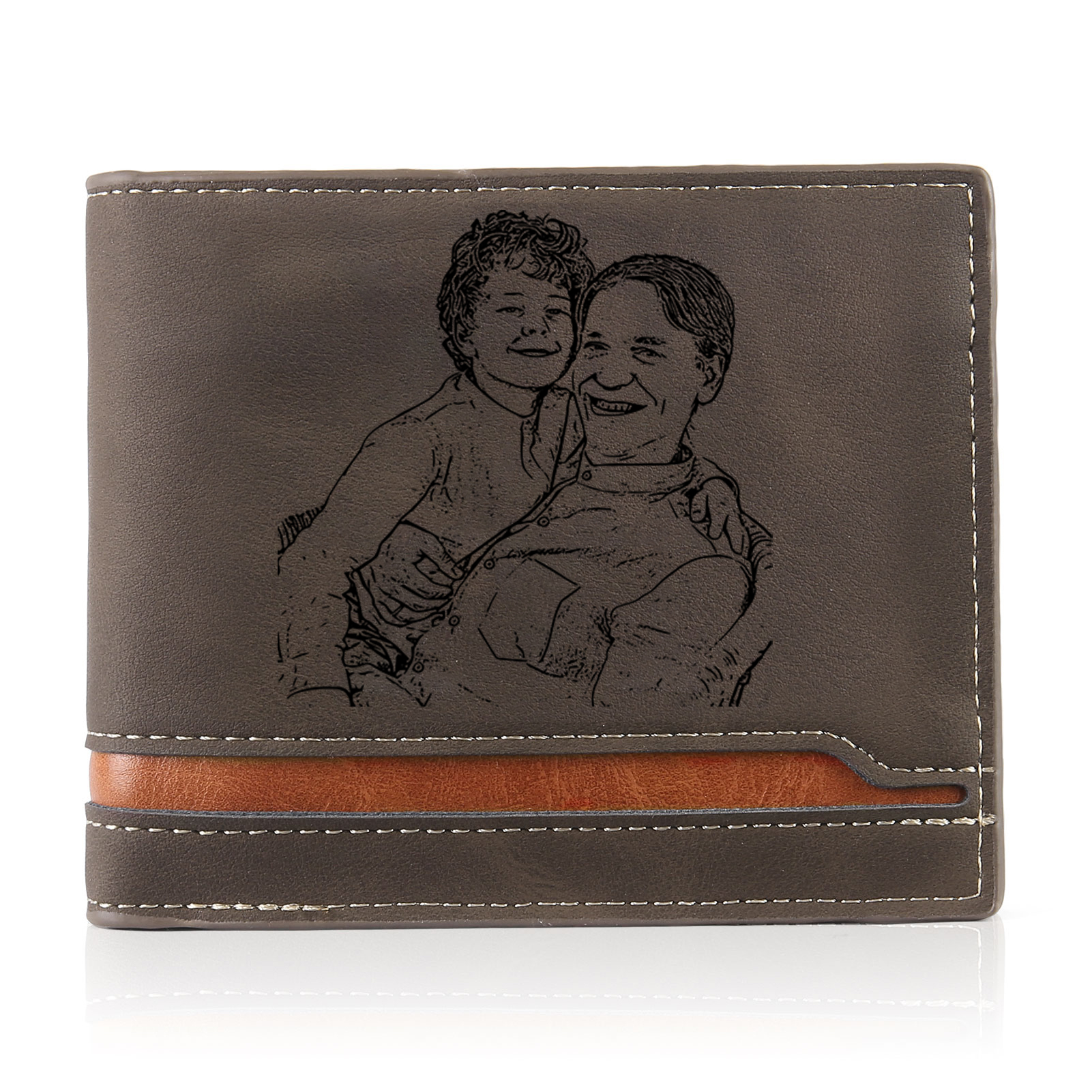 3 Names - Personalised Photo Custom Leather Men's Folding Wallet as a Father's Day Gift for Dad