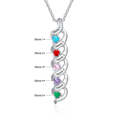 5 Names-Personalised Necklace Cascading Pendant with 5 Birthstones Engraving 5 Names Gifts for Her