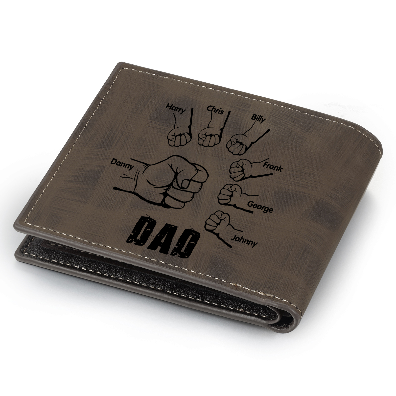 7 Names - Personalised Photo Custom Leather Men's Wallet as a Father's Day Gift for Dad