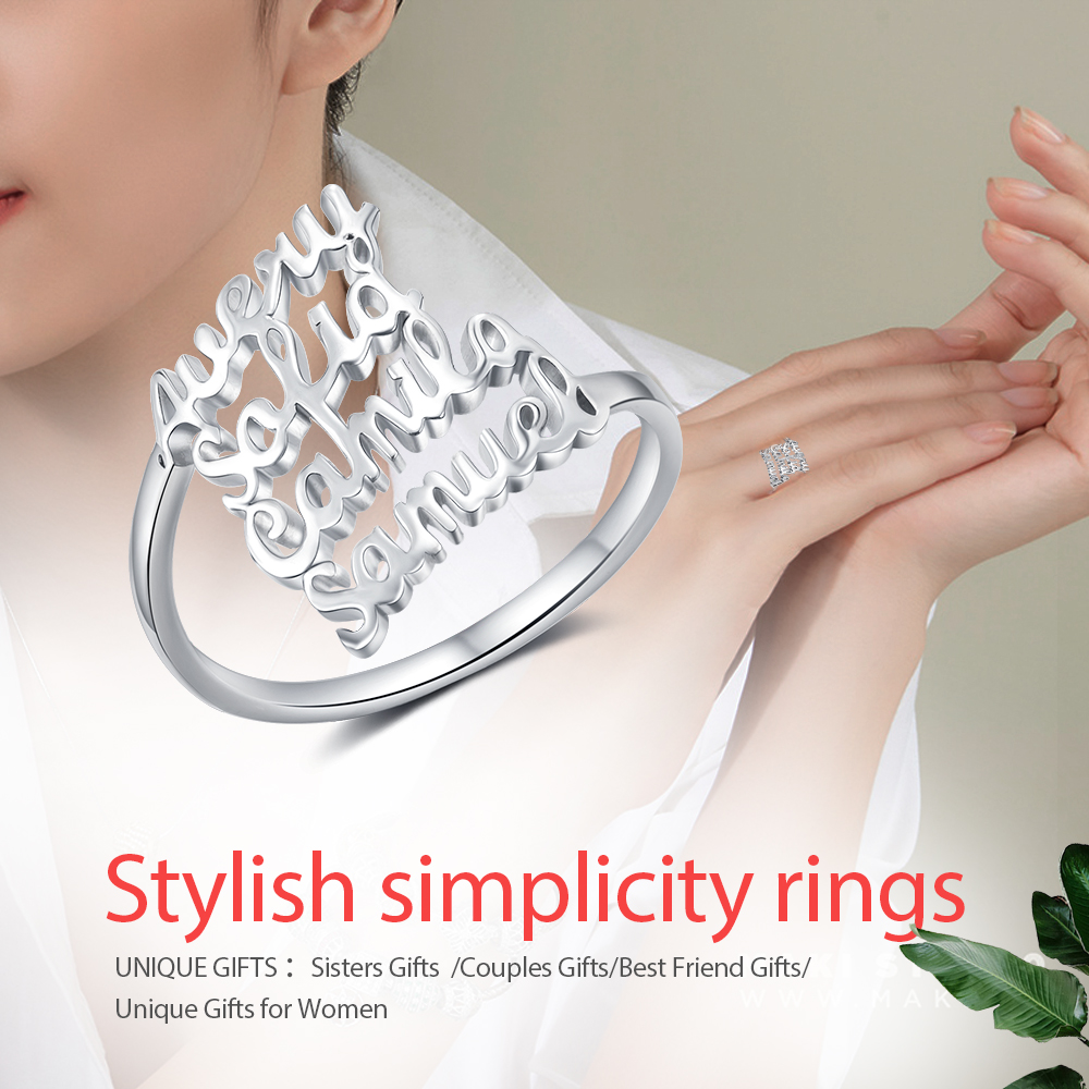 Personalised Name Ring Custom 4 Names Ring Gifts for Women