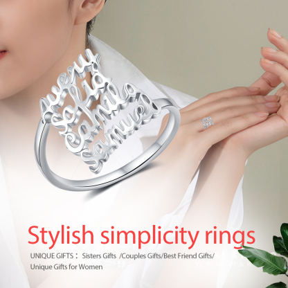 Personalised Name Ring Custom 4 Names Ring Gifts for Women