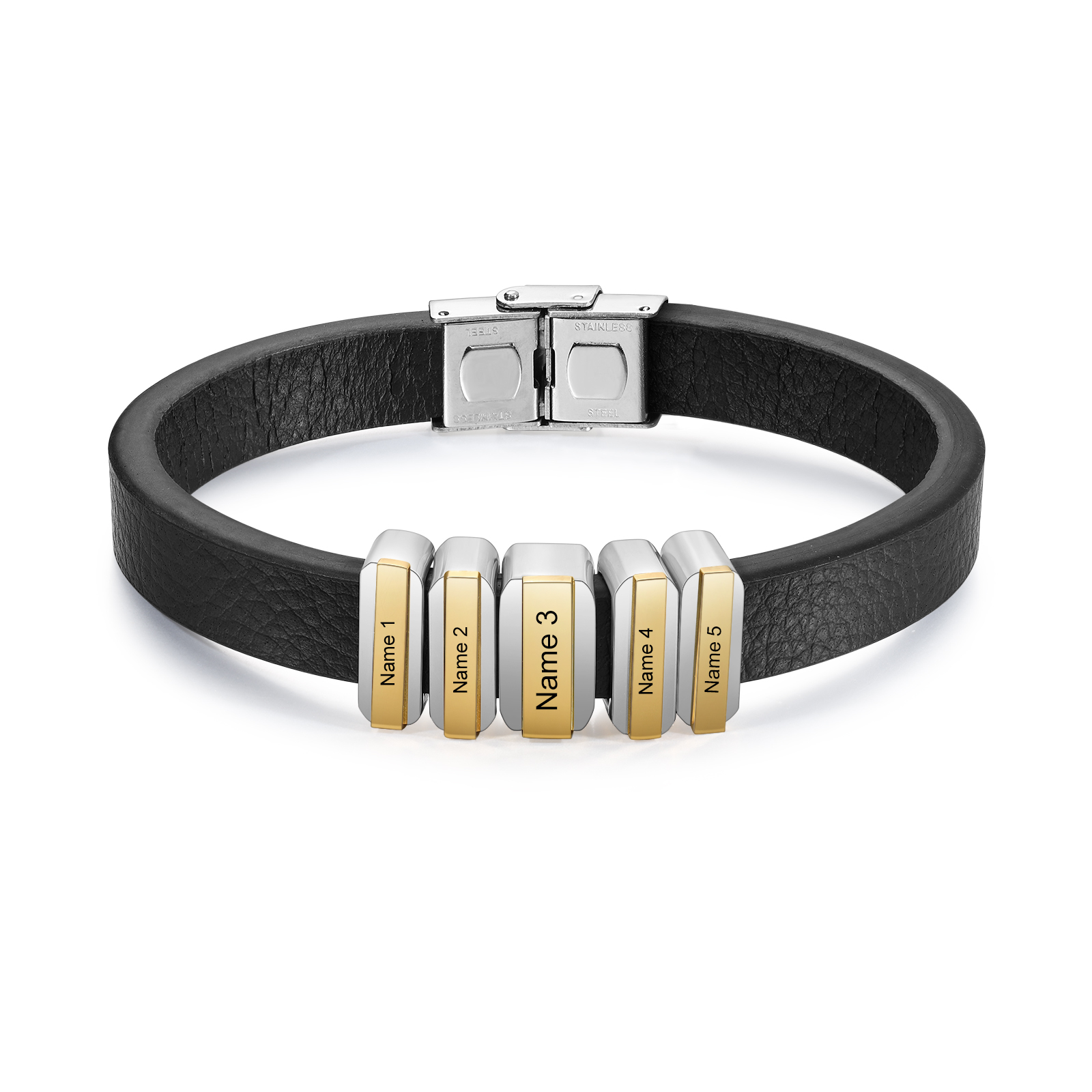 5 Names Personalised Stainless Steel Leather Bracelet Engraved Name Men's Bracelet Gift for Dad
