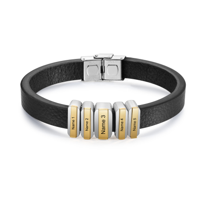 5 Names Personalised Stainless Steel Leather Bracelet Engraved Name Men's Bracelet Gift for Dad