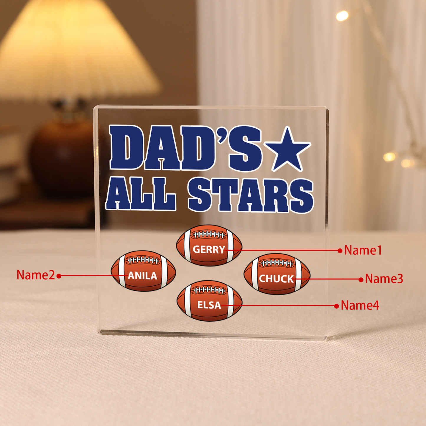 4 Names - Personalised Football Acrylic Keepsake Customized Name Acrylic Plaque Decoration Father's Day Gift for Dad