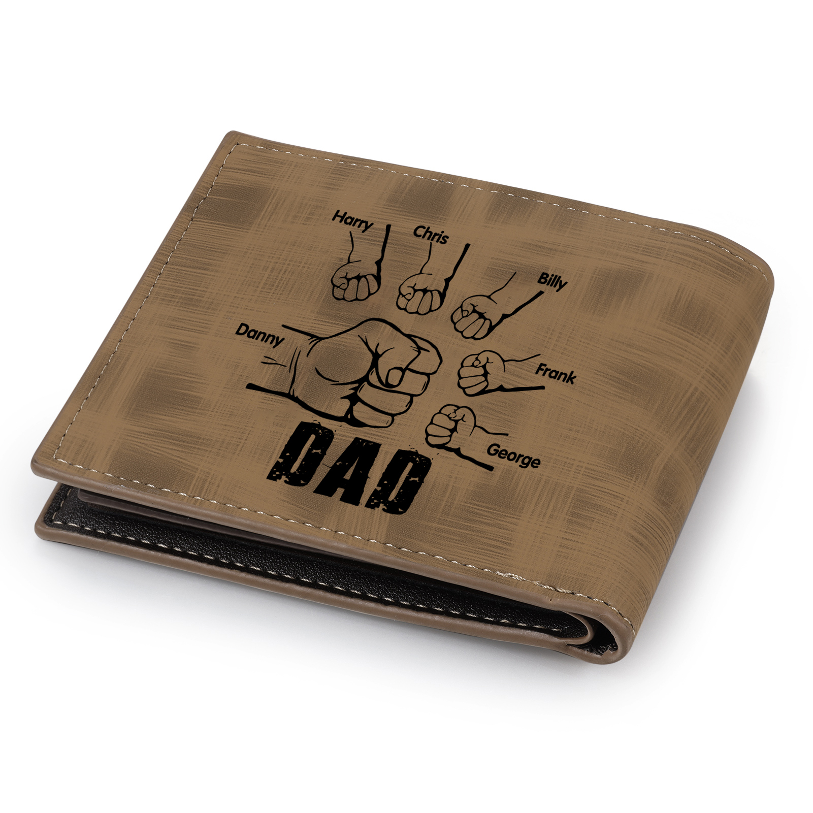 6 Names - Personalised Photo Custom Leather Men's Wallet as a Father's Day Gift for Dad