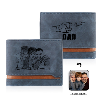 2 Names - Personalised Photo Custom Leather Men's Folding Wallet as a Father's Day Gift for Dad
