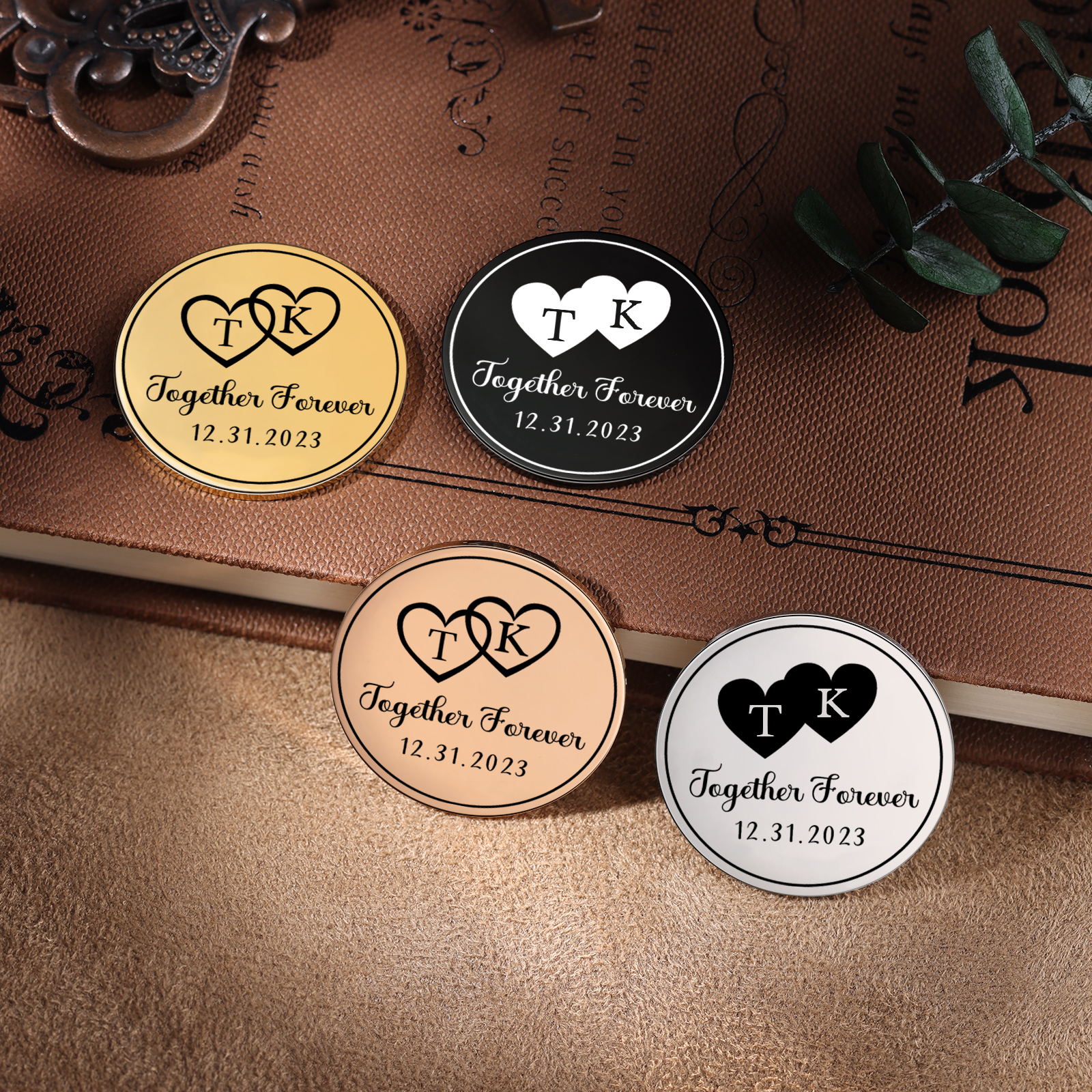 2 PCS Personalized Letter Stainless Steel Couple Coin Custom Anniversary Special Gift