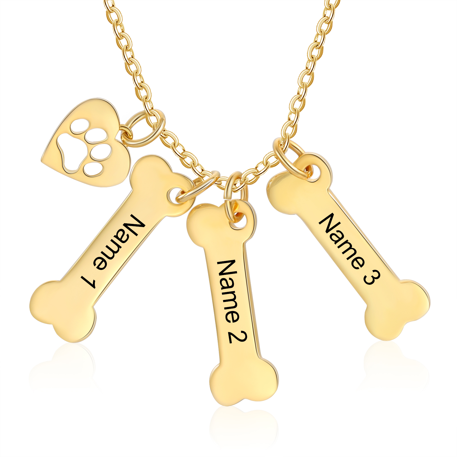 3 Names - Personalised Heart and Bones Charm Pendant Necklace, Custom Name Gift for Her