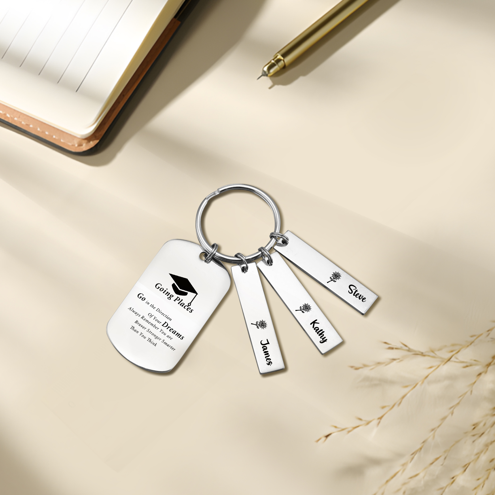 3 Names - Personalised Name Exquisite Graduation Keyring Gift For Her/Him