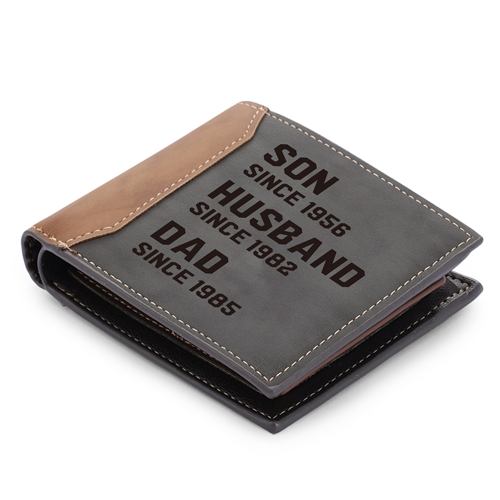 Personalised Photo Customized Leather Men's Wallet Customized with 3 Dates as Father's Day Gift for Dad