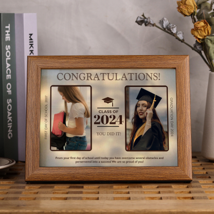 2024 Graduation Gift - Personalised 3 Year & 2 Photo & 1 Text Wood Frame Night Light LED Night Light Gift for Her/Him