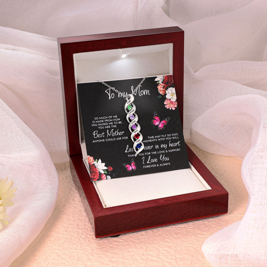 5 Names-Personalised Necklace Cascading Pendant with 5 Birthstones Engraving 5 Names Gifts for Her