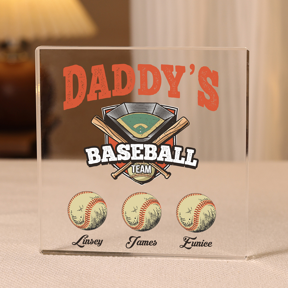 3 Names - Personalised Baseball Acrylic Keepsake Customized Name Acrylic Plaque Decoration Father's Day Gift for Dad