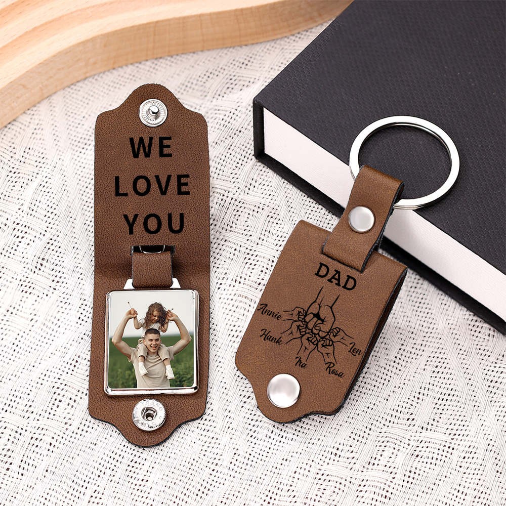 5 Names - Personalised Custom Photo Text Keyring Gift Custom Name for Dad