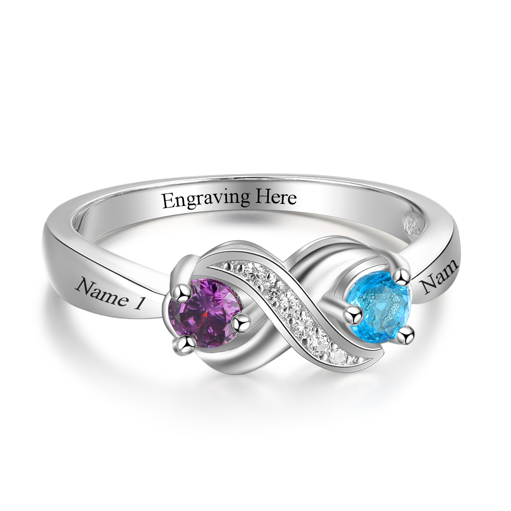 Family Ring Promise Ring Personalised 2 Birthstones Ring With Names Gifts for Her