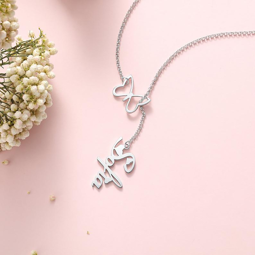 Personalised Butterfly Necklace Custom 1 Name Necklace Gift For Women