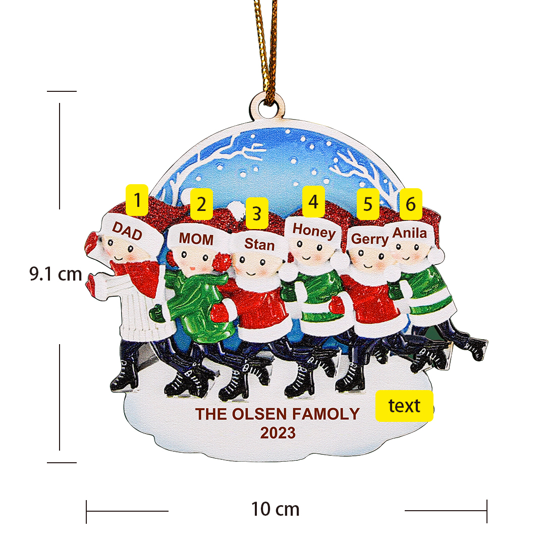 6 Names-Personalised Family Wooden Christmas Xmas Tree Decoration Ornament-Custom 6 Names And Text Hanging Ornament Gifts For Family