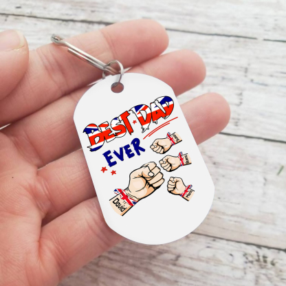 4 Names - Personalised Fist Bump Pattern Keyring Custom Name Gift for Dad