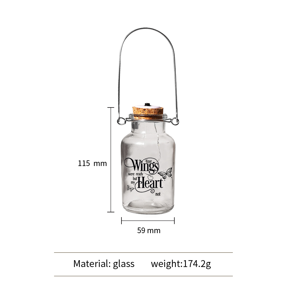 Memorial Jar Night Light Your Wings Were Ready But my Heart Not LED Lamp