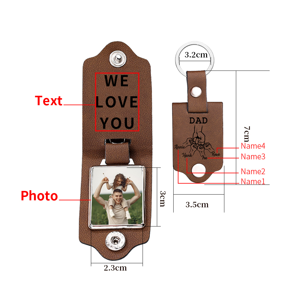 4 Names - Personalised Custom Photo Text Keyring Gift Custom Name for Dad