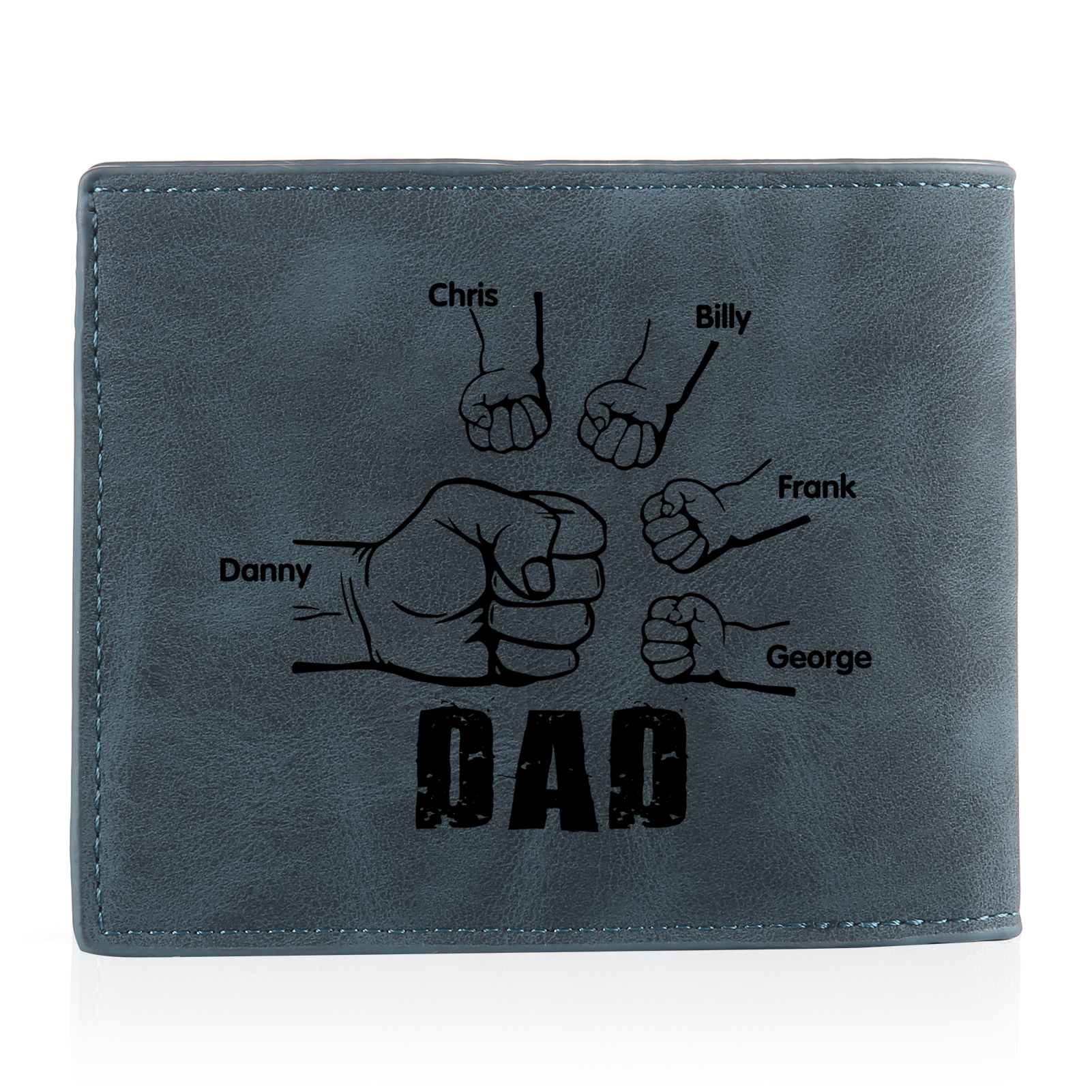 5 Names - Personalised Fist Bump Photo Custom Leather Men's  Wallet as a Father's Day Gift for Dad