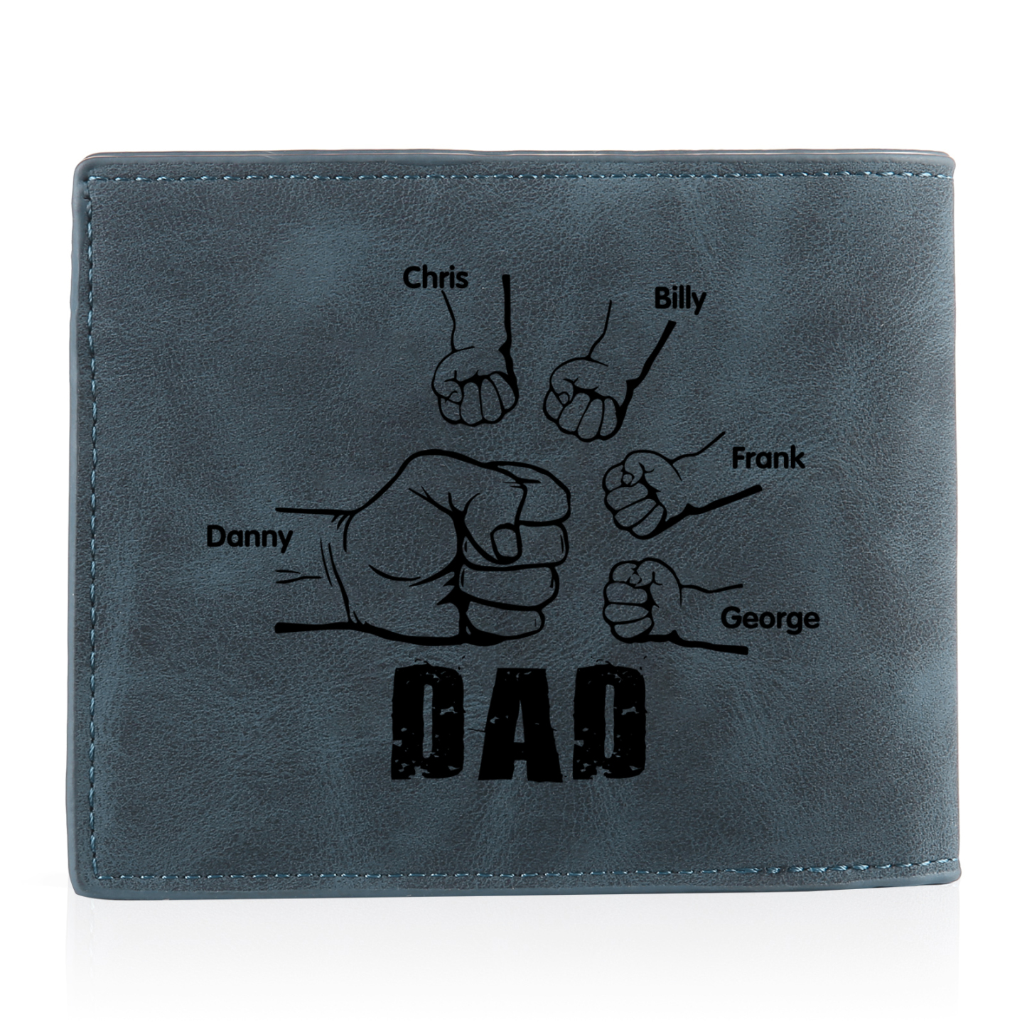 5 Names - Personalised Fist Bump Photo Custom Leather Men's  Wallet as a Father's Day Gift for Dad