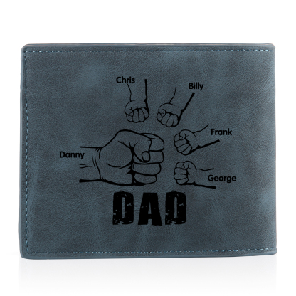 5 Names - Personalised Fist Bump Photo Custom Leather Men's  Wallet as a Father's Day Gift for Dad