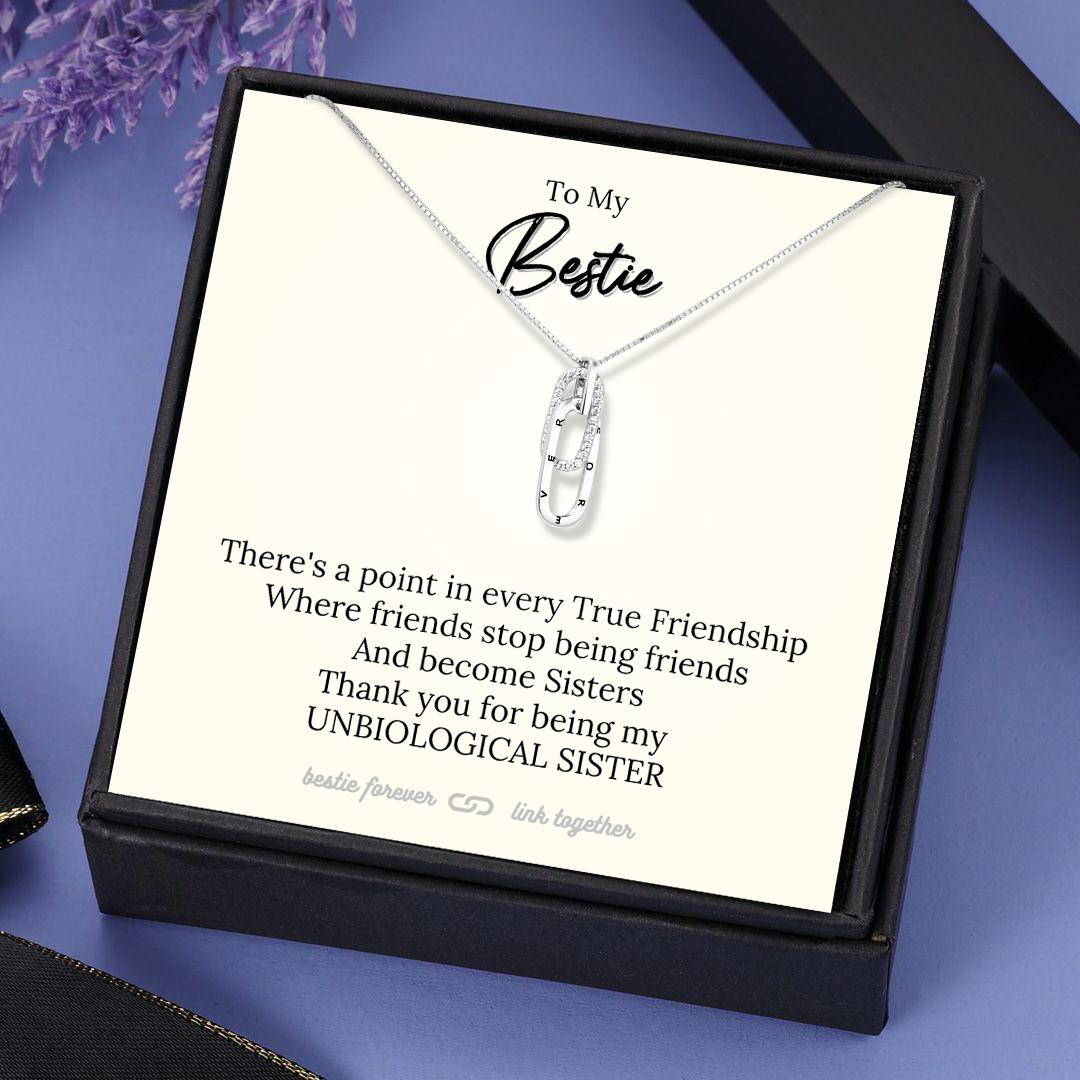 To My Bestie Forever Linked Together Necklace in Silver True Friendship Gift Set