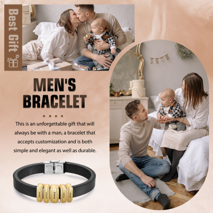 5 Names Personalised Stainless Steel Leather Bracelet Engraved Name Men's Bracelet Gift for Dad