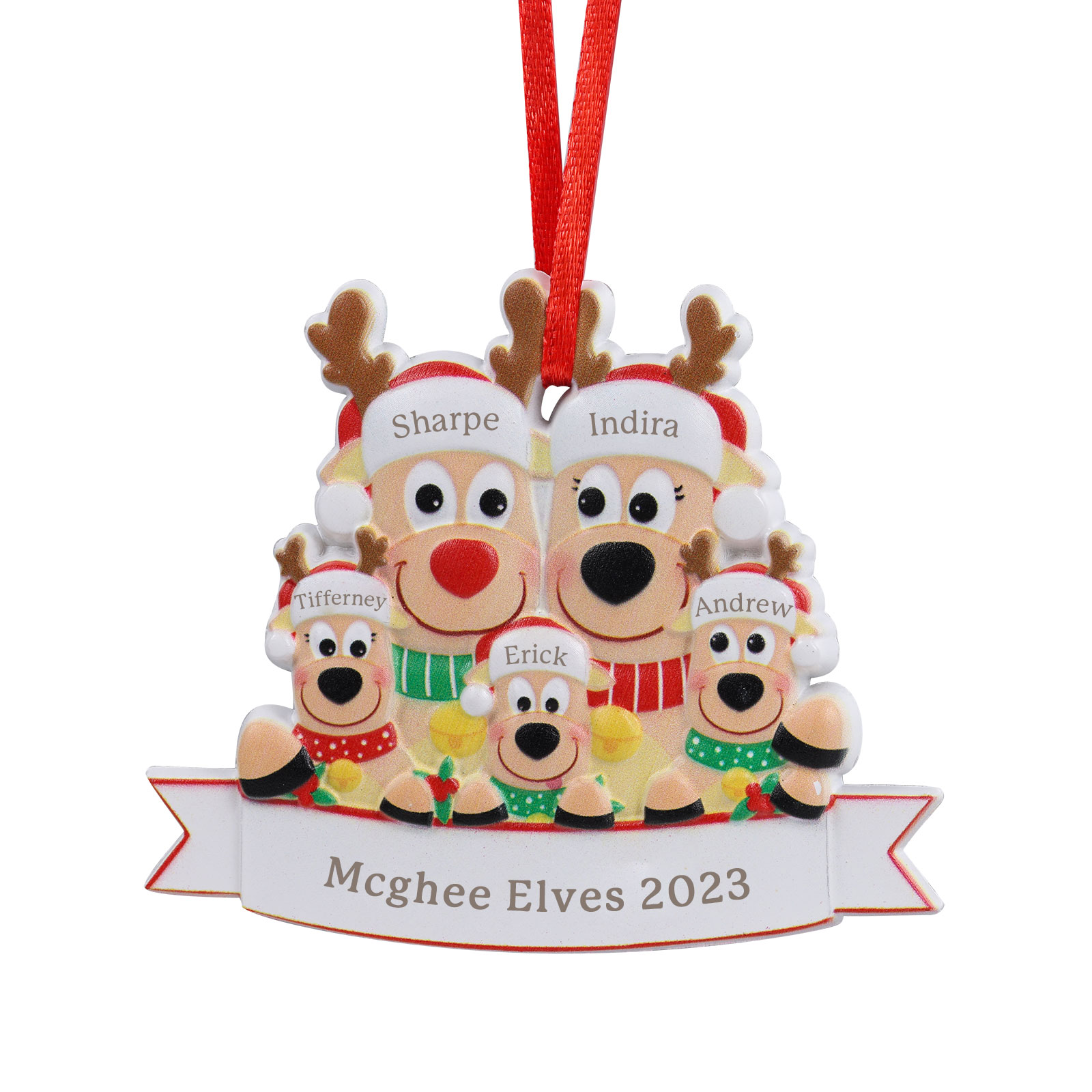 5 Names-Personalised Family Christmas Antlers Resin Ornament-Custom 5 Names Hanging Christmas Ornament Gifts For Family