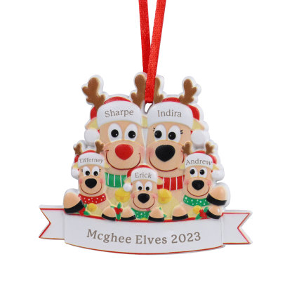 5 Names-Personalised Family Christmas Antlers Resin Ornament-Custom 5 Names Hanging Christmas Ornament Gifts For Family