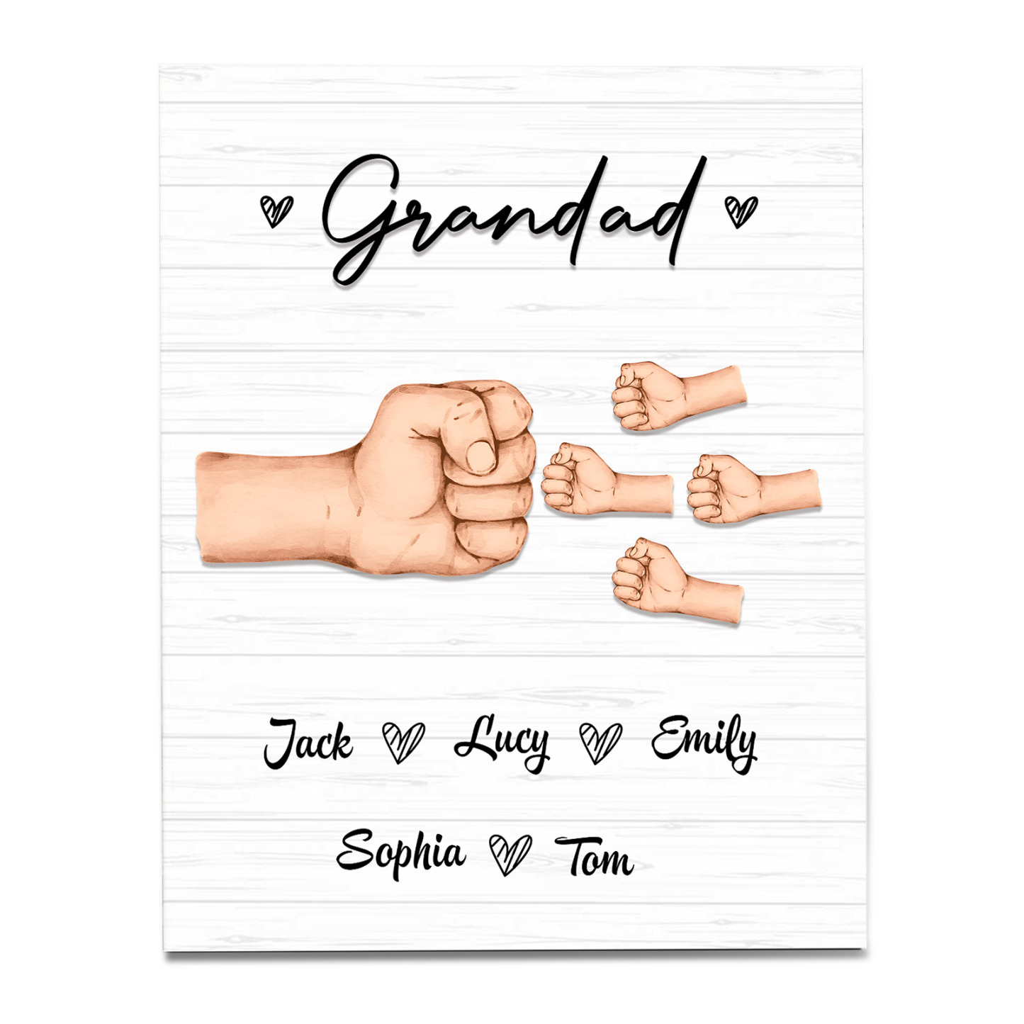 5 Names - Personalised Wooden Ornament Fist Bump Style Engraved Name and Text Ornament for Dad
