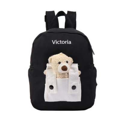 Personalised Bear School Bag Custom Name Canvas Backpack Back To School Gift for Kids