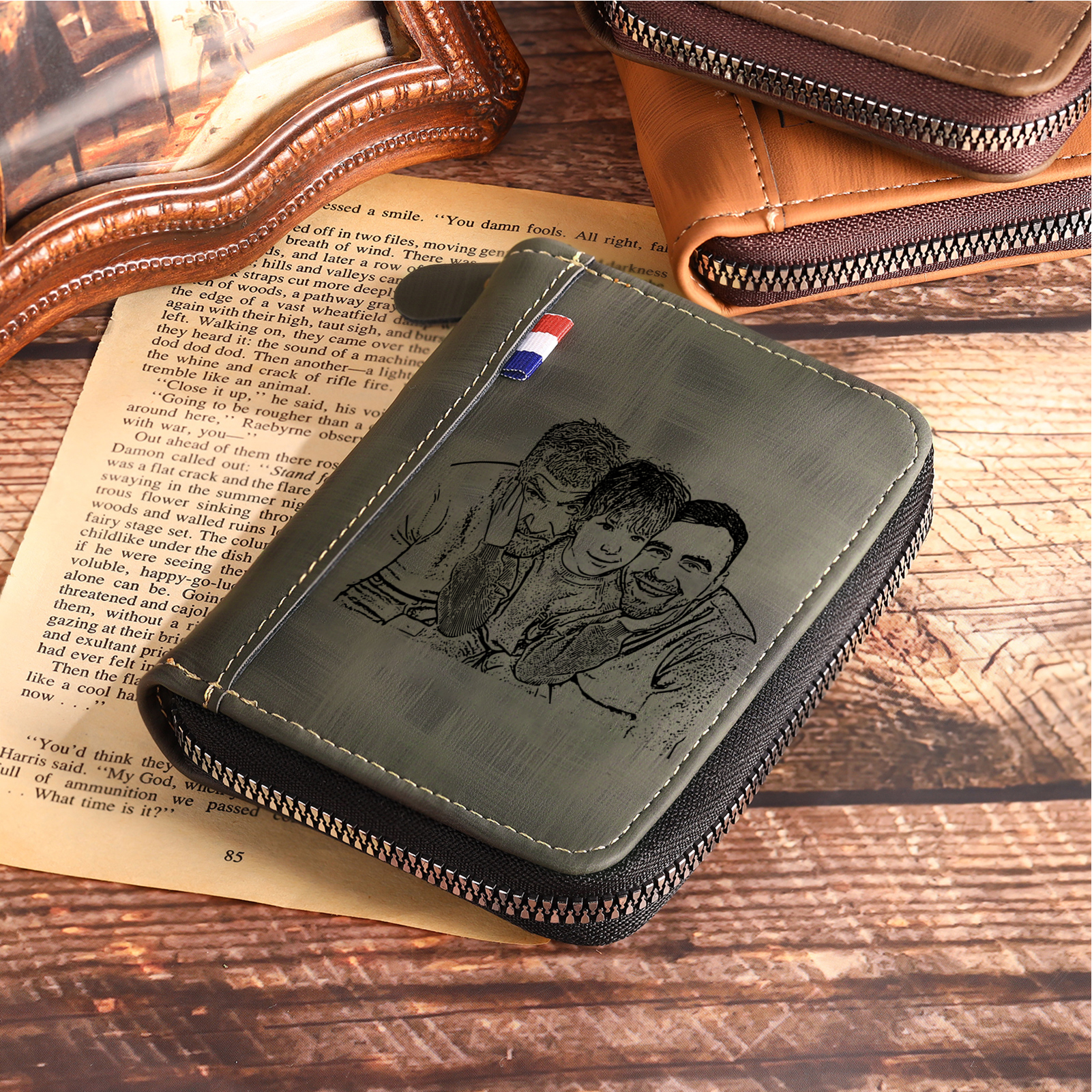 6 Names - Personalised Fist Bump Fist Bump Photo Custom Leather Men's Zipper Wallet as a Father's Day Gift for Dad
