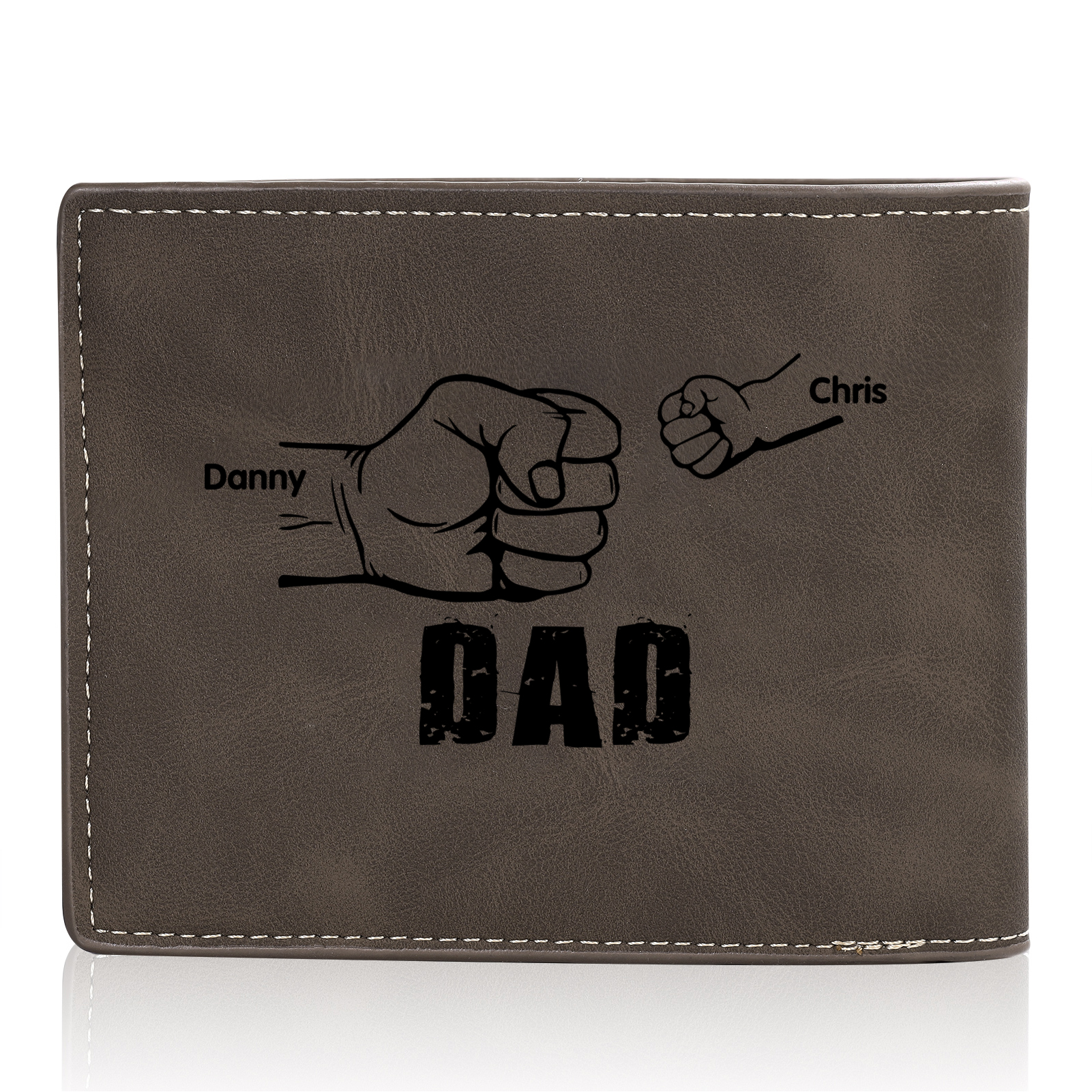 2 Names - Personalised Fist Bump Photo Custom Leather Men's  Wallet as a Father's Day Gift for Dad