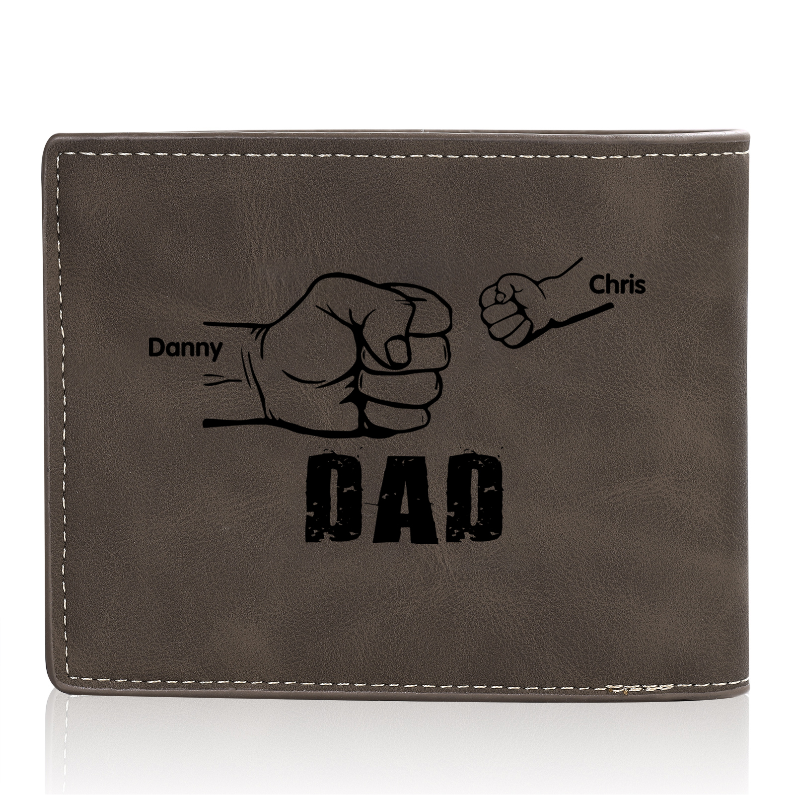2 Names - Personalised Fist Bump Photo Custom Leather Men's  Wallet as a Father's Day Gift for Dad