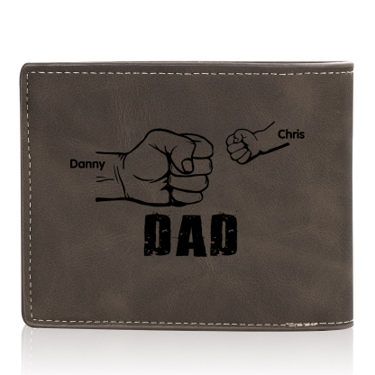 2 Names - Personalised Fist Bump Photo Custom Leather Men's  Wallet as a Father's Day Gift for Dad