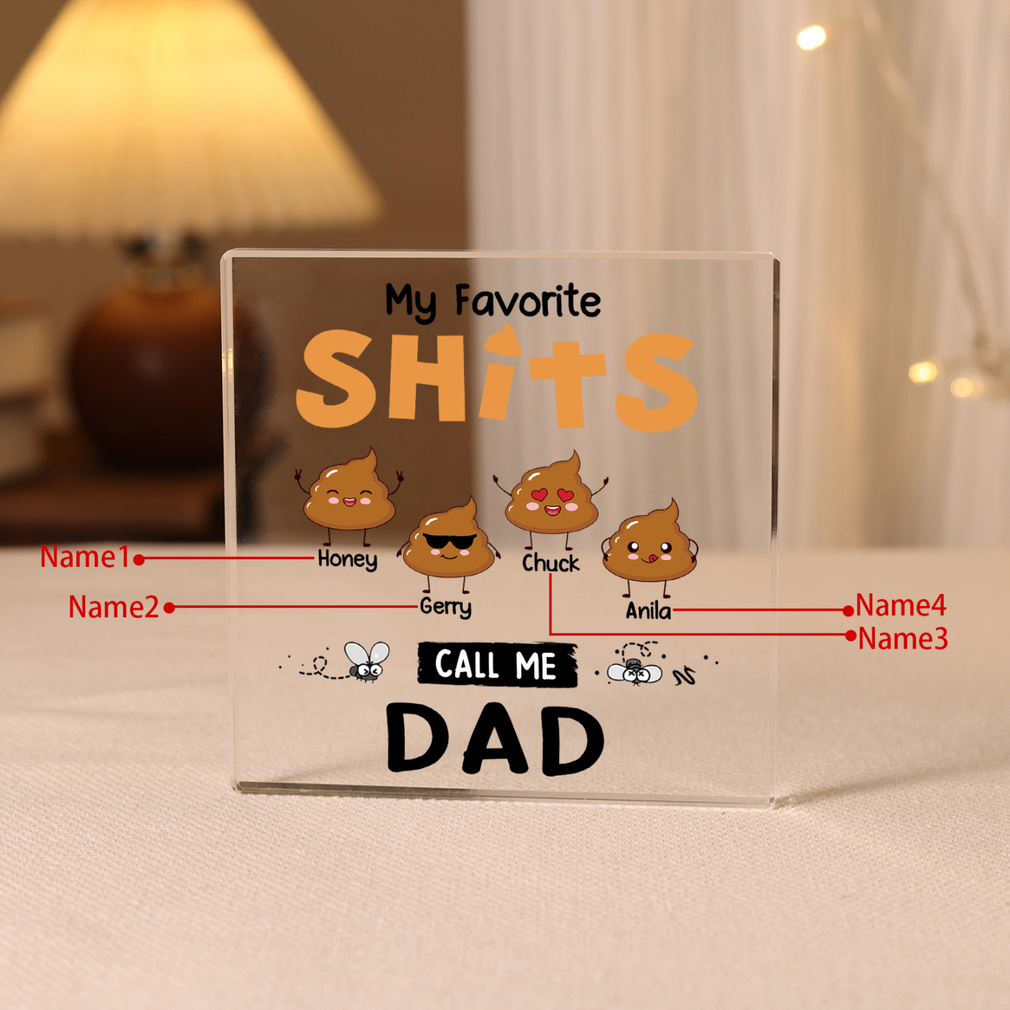 4 Names - Personalised Monster and Shit Style Custom Name Acrylic Ornament Father's Day Gift for Dad