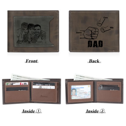 3 Names - Personalised Photo Custom Leather Men's Wallet as a Father's Day Gift for Dad