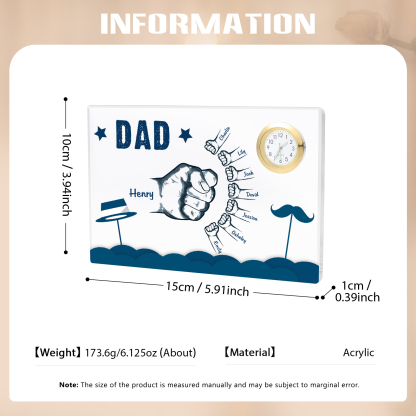 8 Names - Personalised Fist Bump Custom Name Acrylic Clock Ornament Father's Day Gift for Dad
