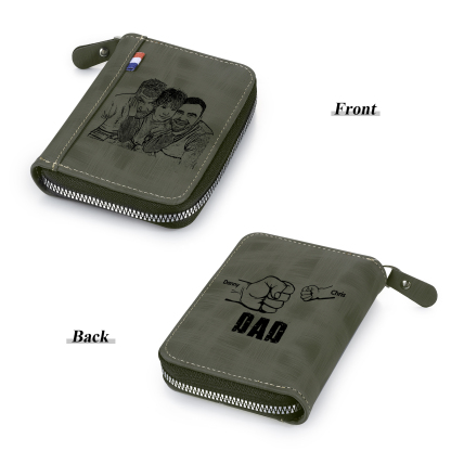 2 Names - Personalised Fist Bump Fist Bump Photo Custom Leather Men's Zipper Wallet as a Father's Day Gift for Dad