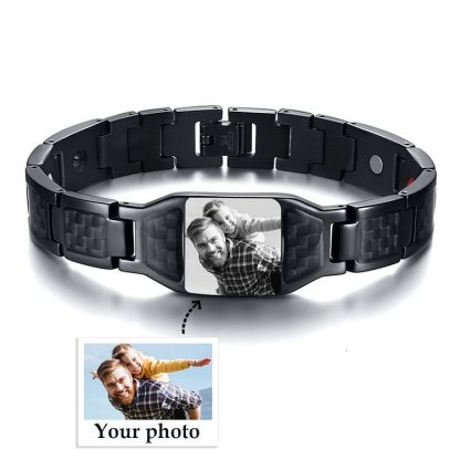 Personalised Photo & 2 Names Gift Set Custom Wallet & Bracelet Gift Box Set Father’s Day Gifts