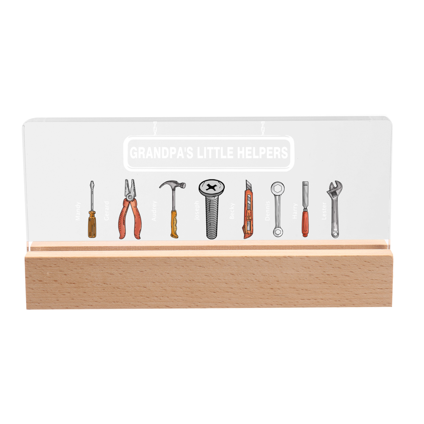 8 Names - Personalised Repair Tool Pattern Table Lamp Customized Text Father's Day Gift for Grandad/Dad