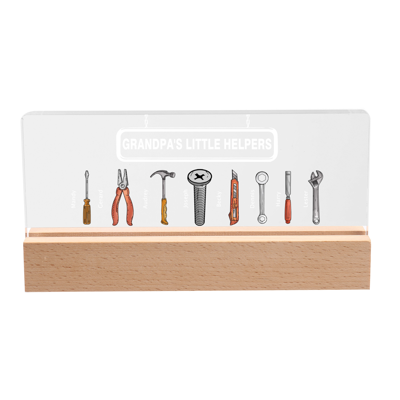 8 Names - Personalised Repair Tool Pattern Table Lamp Customized Text Father's Day Gift for Grandad/Dad