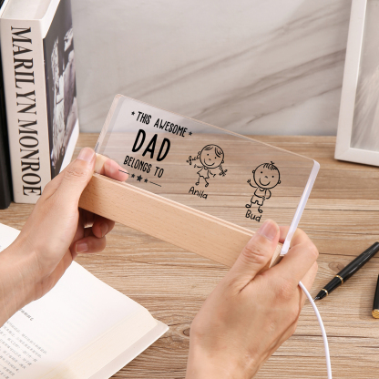 2 Names & Doll Gender - Personalised Lamp -This Awesome Dad  Belongs To - Father's Day Gift for Dad