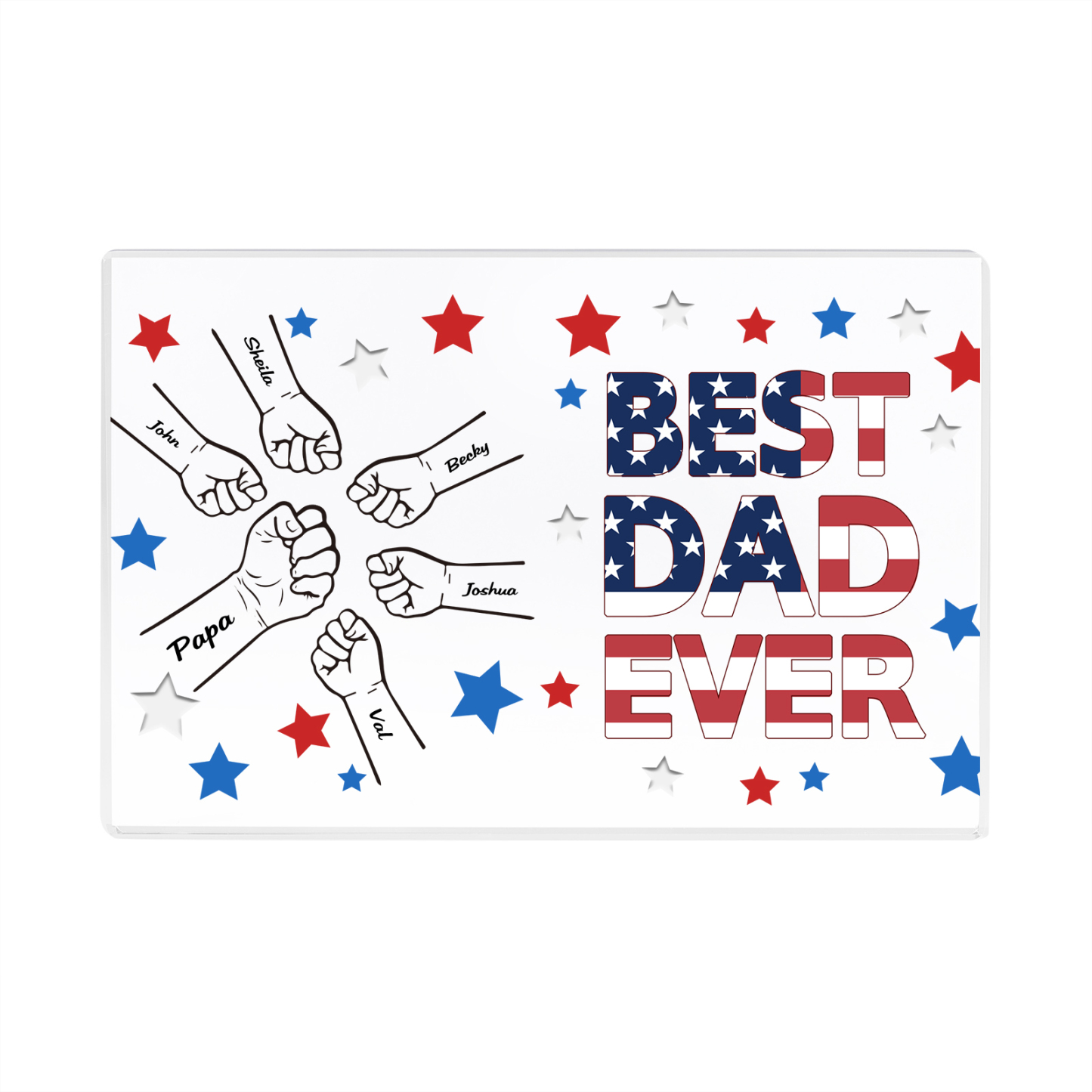 6 Names - Personalised Fist Family Acrylic Keepsake Customized Name Acrylic Home Decor Gift for Dad
