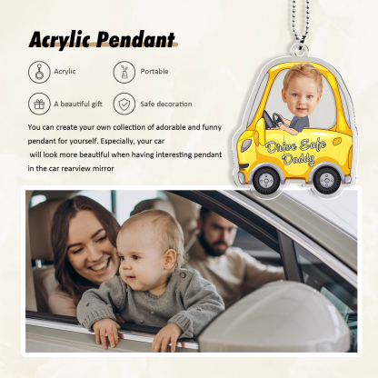 Acrylic Keyring/Decoration Personalised 1 Photo, Name And Text Child Driving Pattern Pendant For Dad