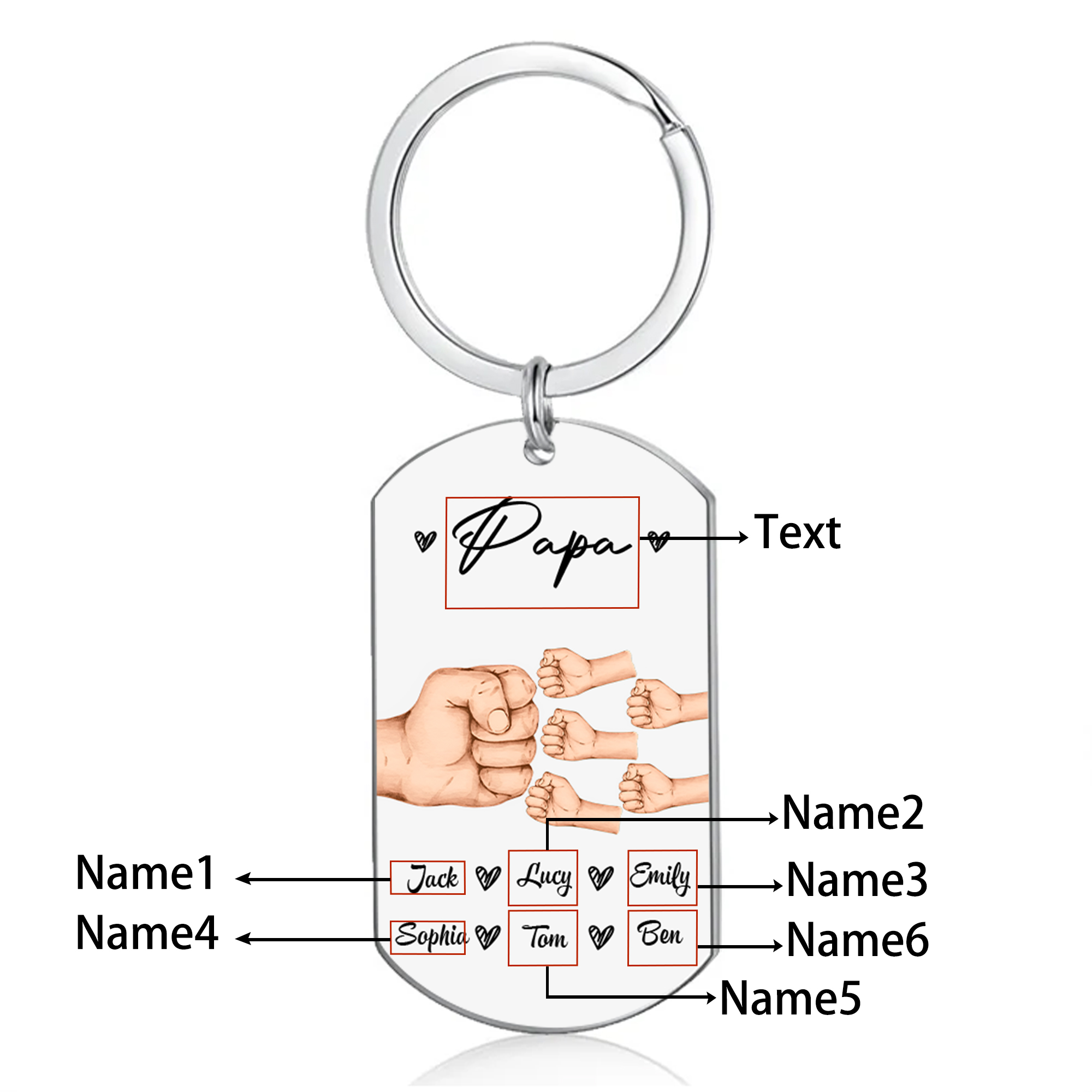 6 Names - Personalised Custom Fist Bump Keyring Gift Custom Name for Dad